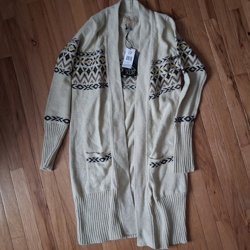 Chaser Beige and Black Patterned Women's long Cardigan